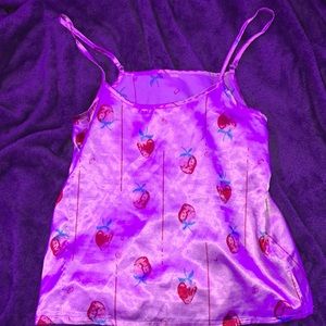 Silk strawberry tank top, adjustable straps, Size:Medium Color:Pink